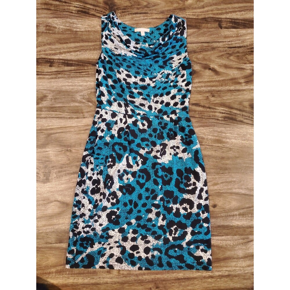 Banana Republic Women's XS X-Small Dress Cowl Neck Animal Print Blue Black - Picture 1 of 7